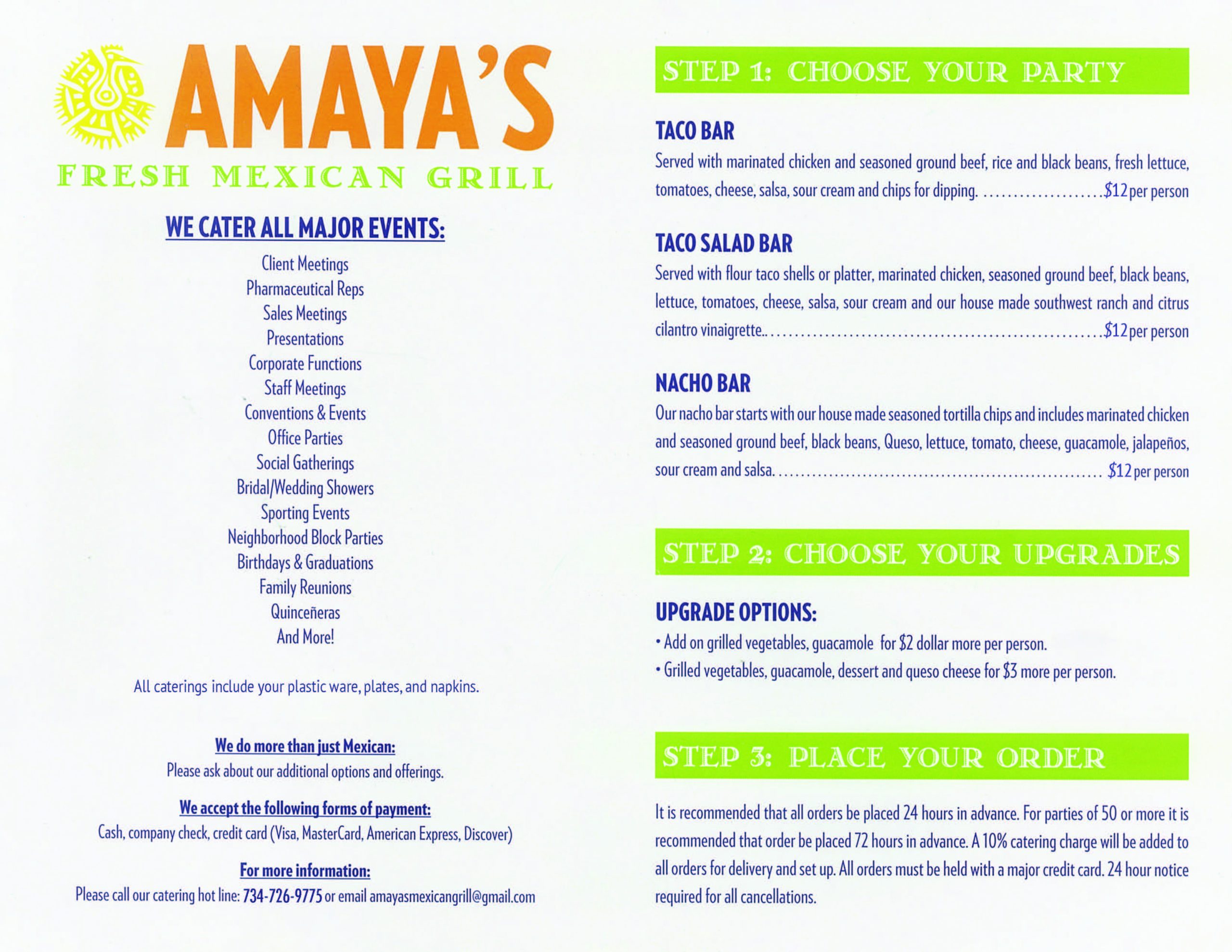 Amaya's Catering Menu